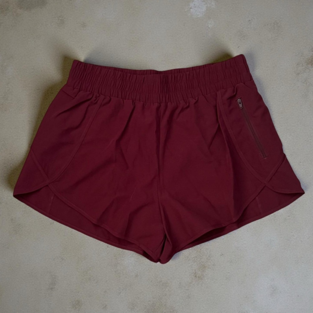CUEPLY • Running Shorts Pickleball Athletic Gym Workout Burgundy Zipper Pocket - Picture 9 of 10